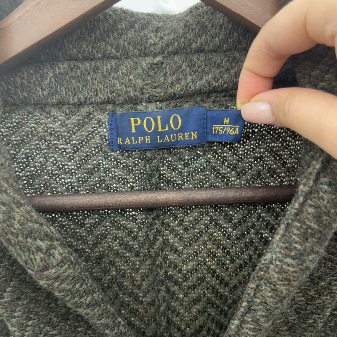 폴로 랄프로렌 헤링본 숄카라 올리브 그린 울 가디건 M C06499 상품이미지5