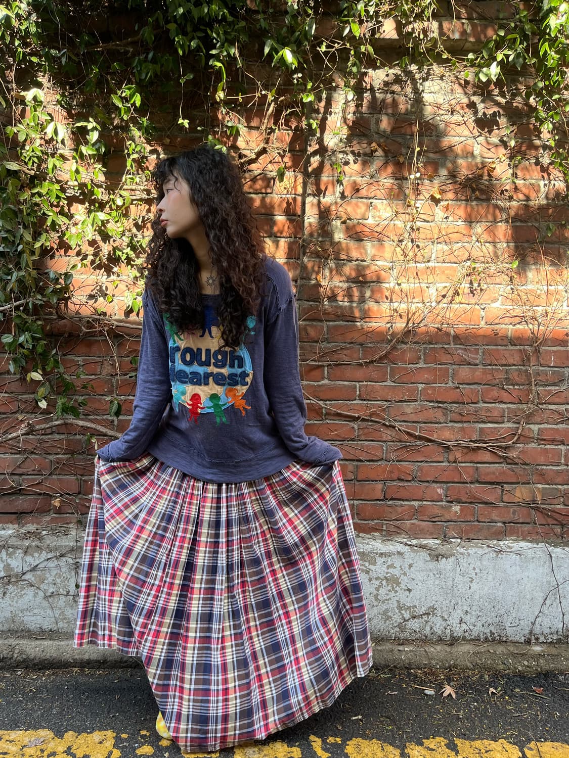 일본 무드 체크 패턴 롱스커트 상품이미지1