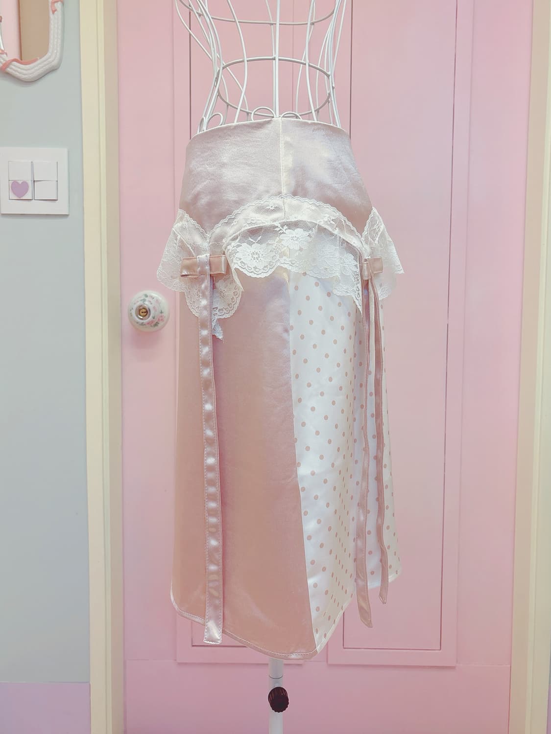 Ribbon lace pink midi skirt 상품이미지2