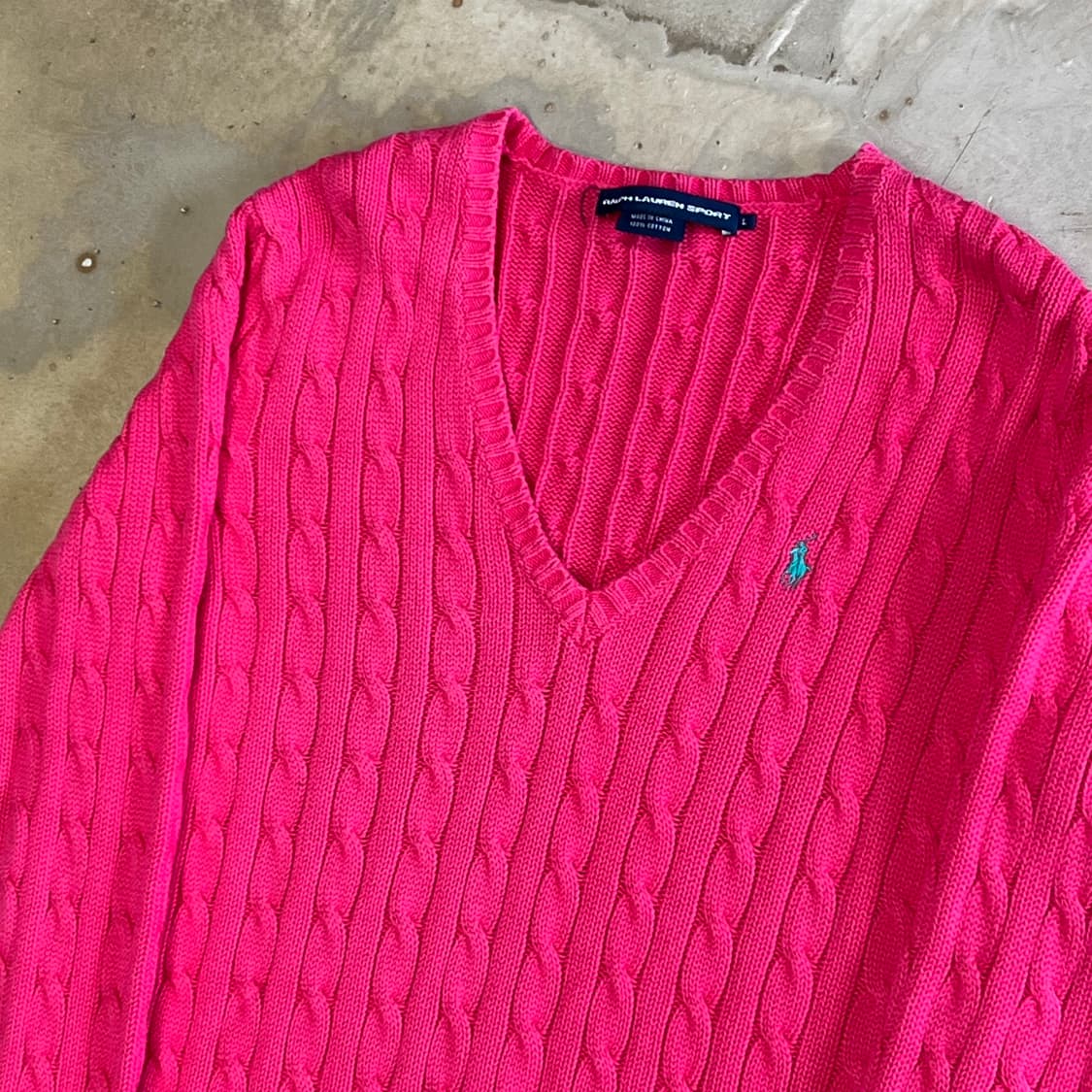 L 폴로랄프로렌 케이블 핑크 브이넥 니트 상품이미지1