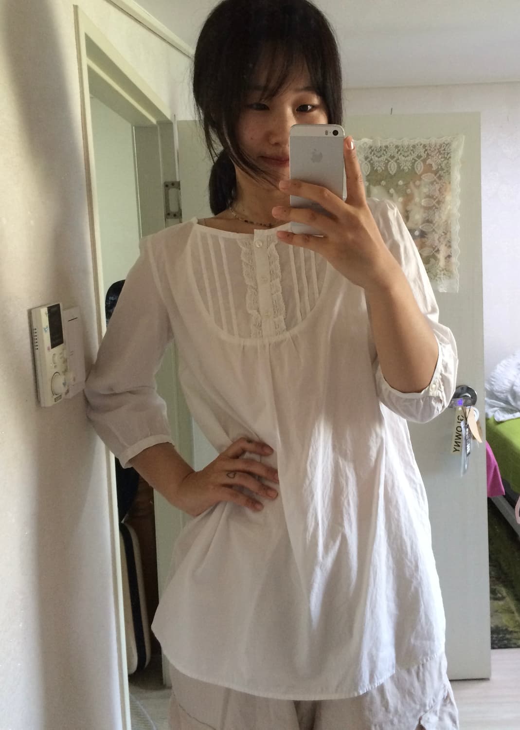 빈티지 레이스 핀턱 버튼 롱 블라우스 상품이미지5