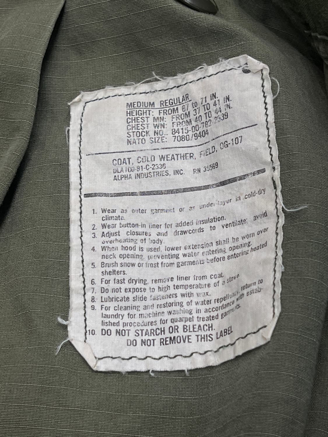 80’s M-65 필드자켓 OG-107  상품이미지7