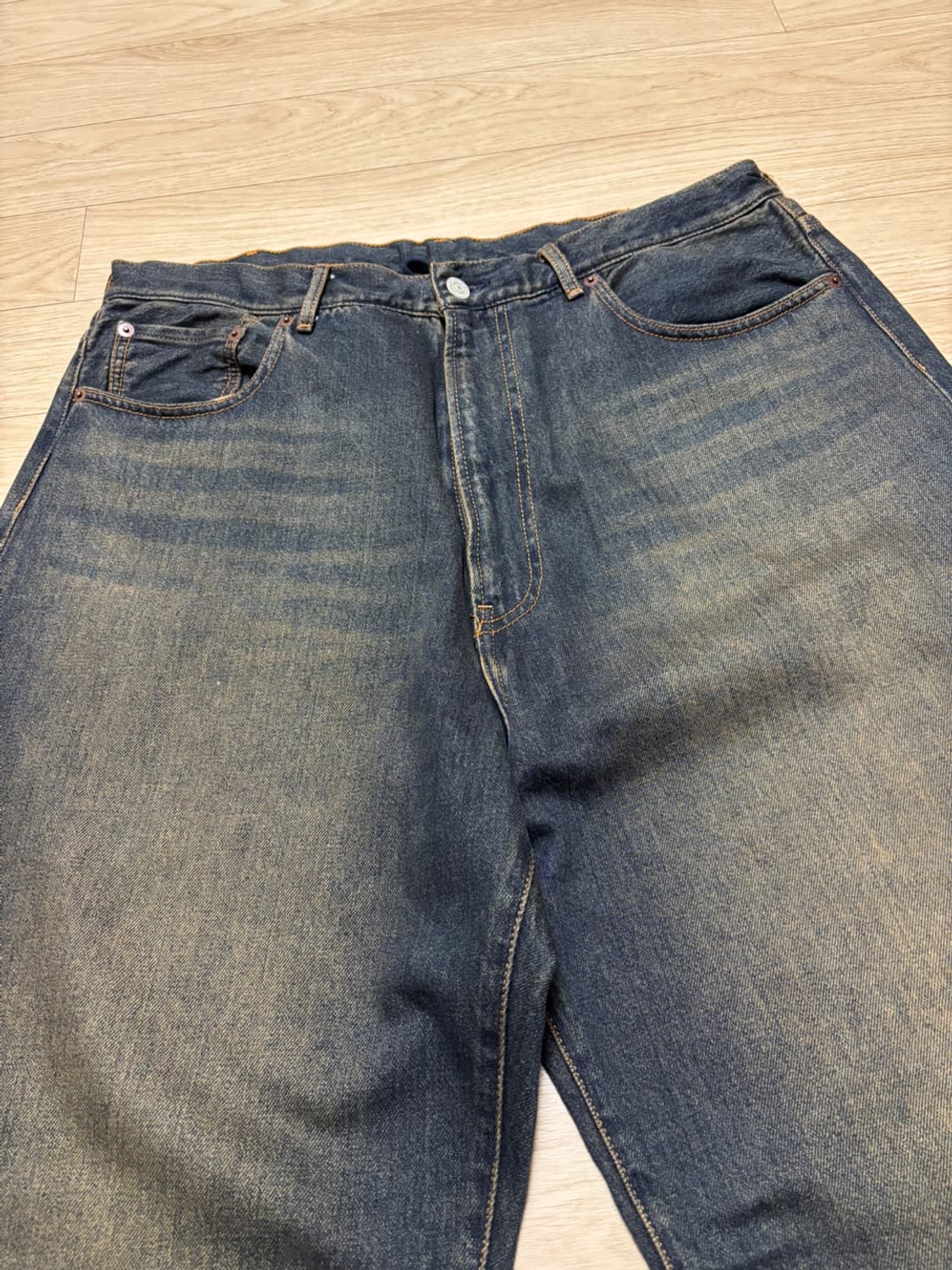 Beams 빔즈 와이드 데님 더스트 인디고 녹워싱 XL 상품이미지2