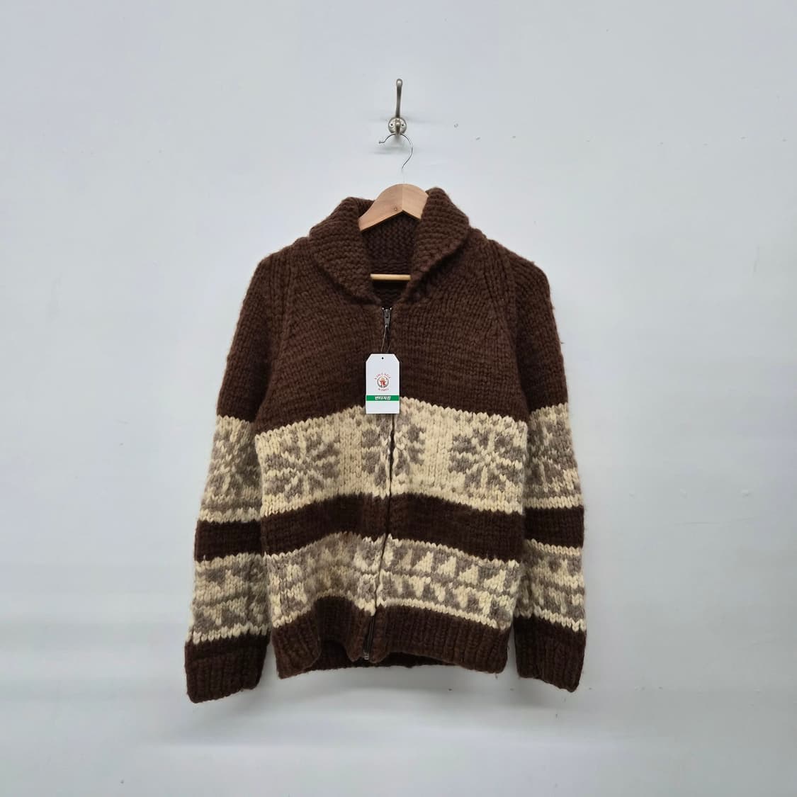빈티지 브라운 코위찬 니트 집업 남성 M 상품이미지1