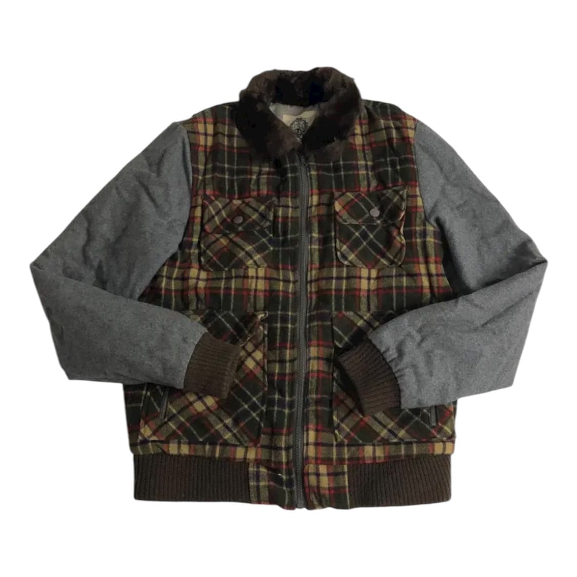 퍼 카라넥 플레이드 바시티 자켓 상품이미지1