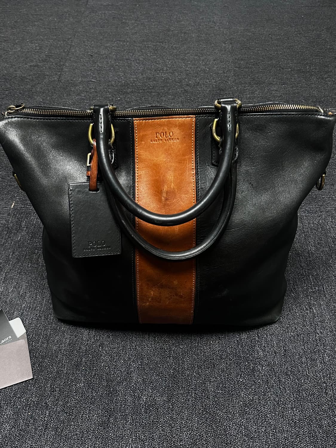 Polo by Ralph Lauren 블랙브라운 통가죽 레더 토트백 상품이미지1