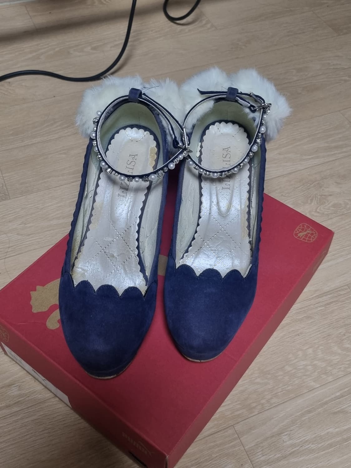 빈티지 고전 리즈리사 스웨이드 구두 힐 퍼 비쥬 라떼갸루 히메갸루 로걀 상품이미지2