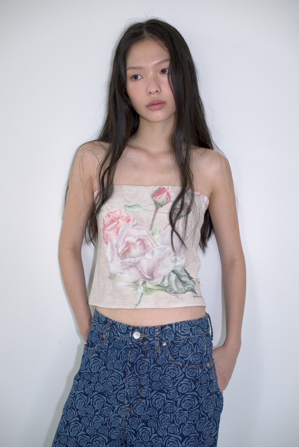 Overdue flair Floral Terry Tube Top 상품이미지1