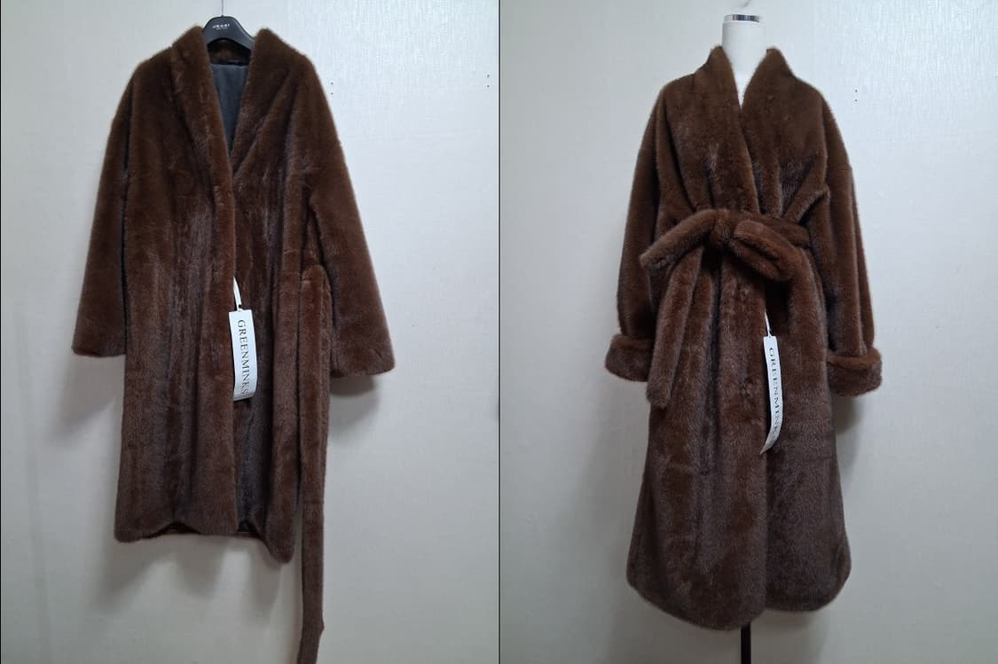 트랜드 브이넥 밍크롱코트 모조밍크 두툼  77까지오버핏 상품이미지1