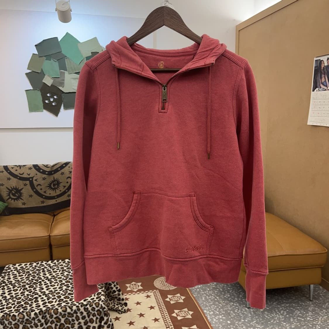 칼하트 빈티지 레트로 더티핑크 반집업 후드티 M C09456 상품이미지3