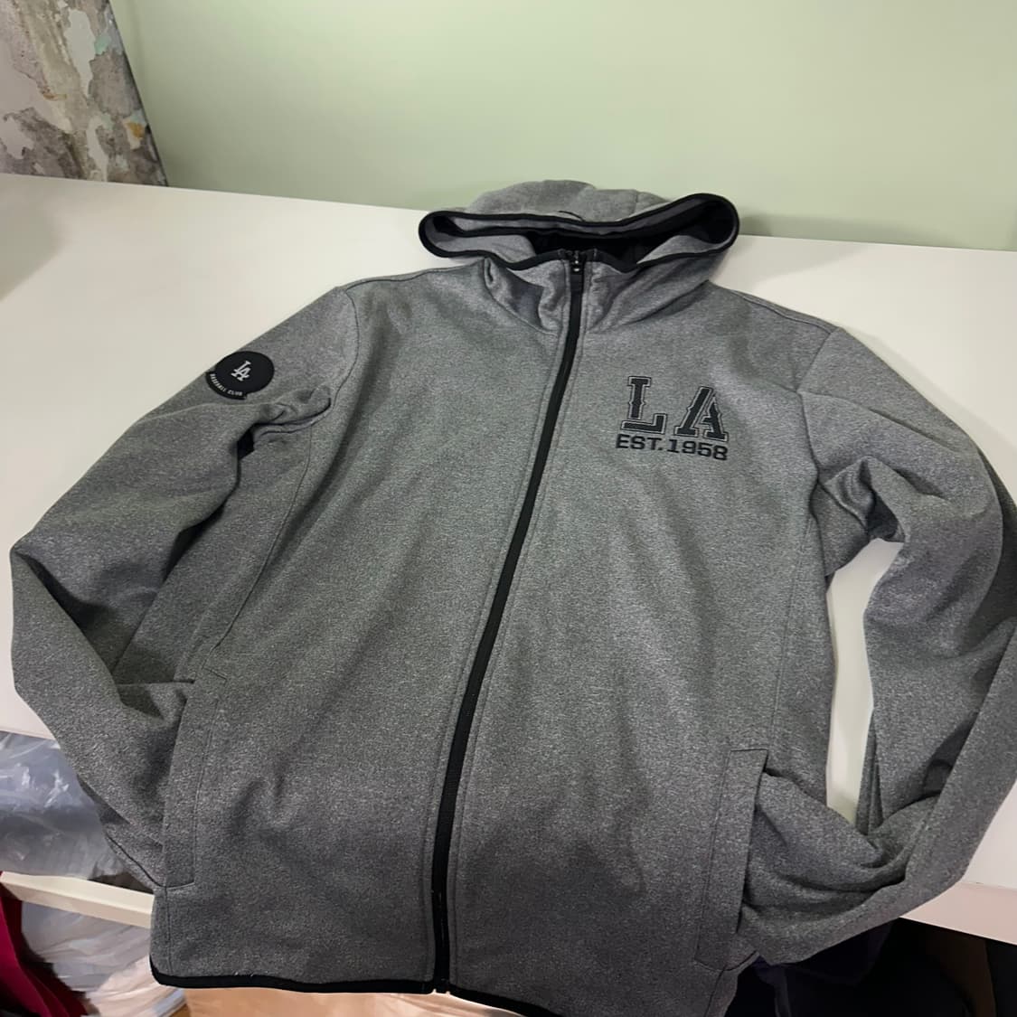 100 L MLB 진그레이 LA다저스 져지재질 웜후드자켓 상품이미지2