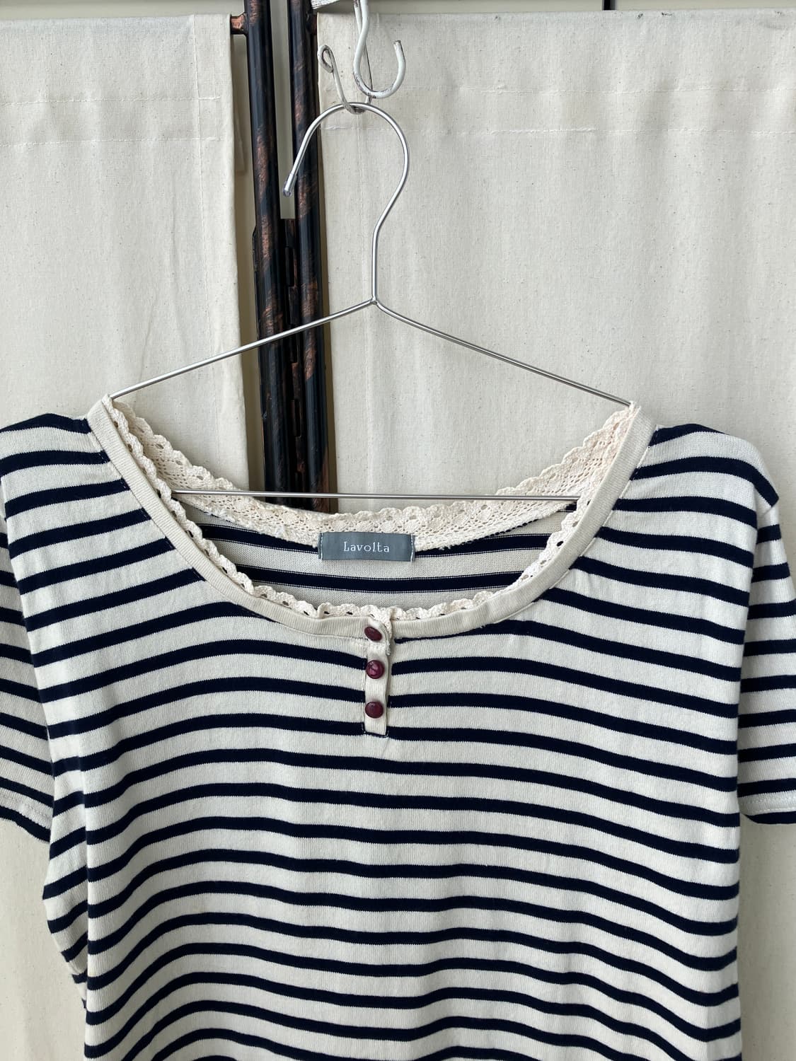  ivory stripe crochet lace half t-shirt 상품이미지6