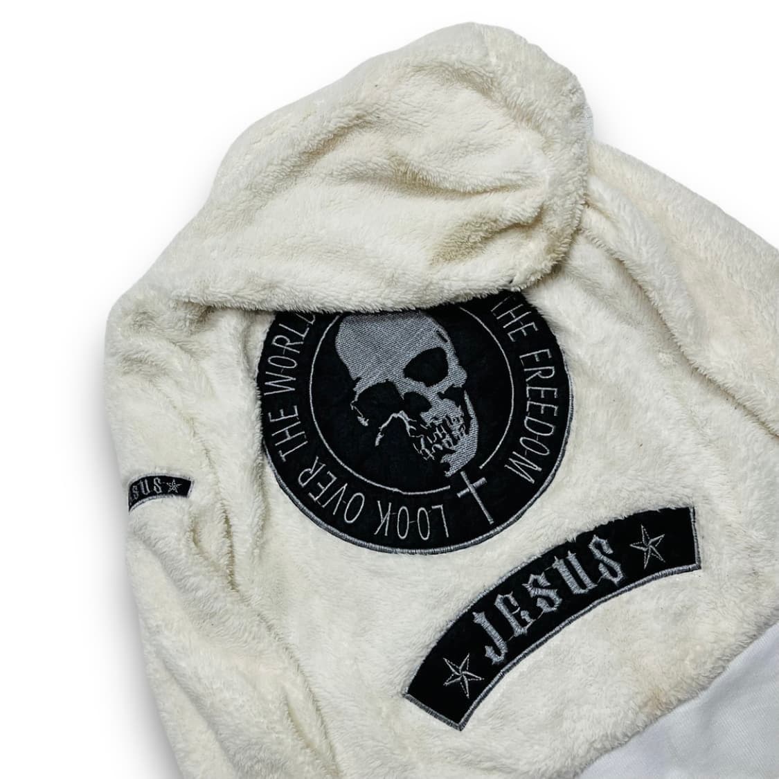 펑크 Bomany 스컬 자수 패치 빈티지 화이트 후디 집업 상품이미지2