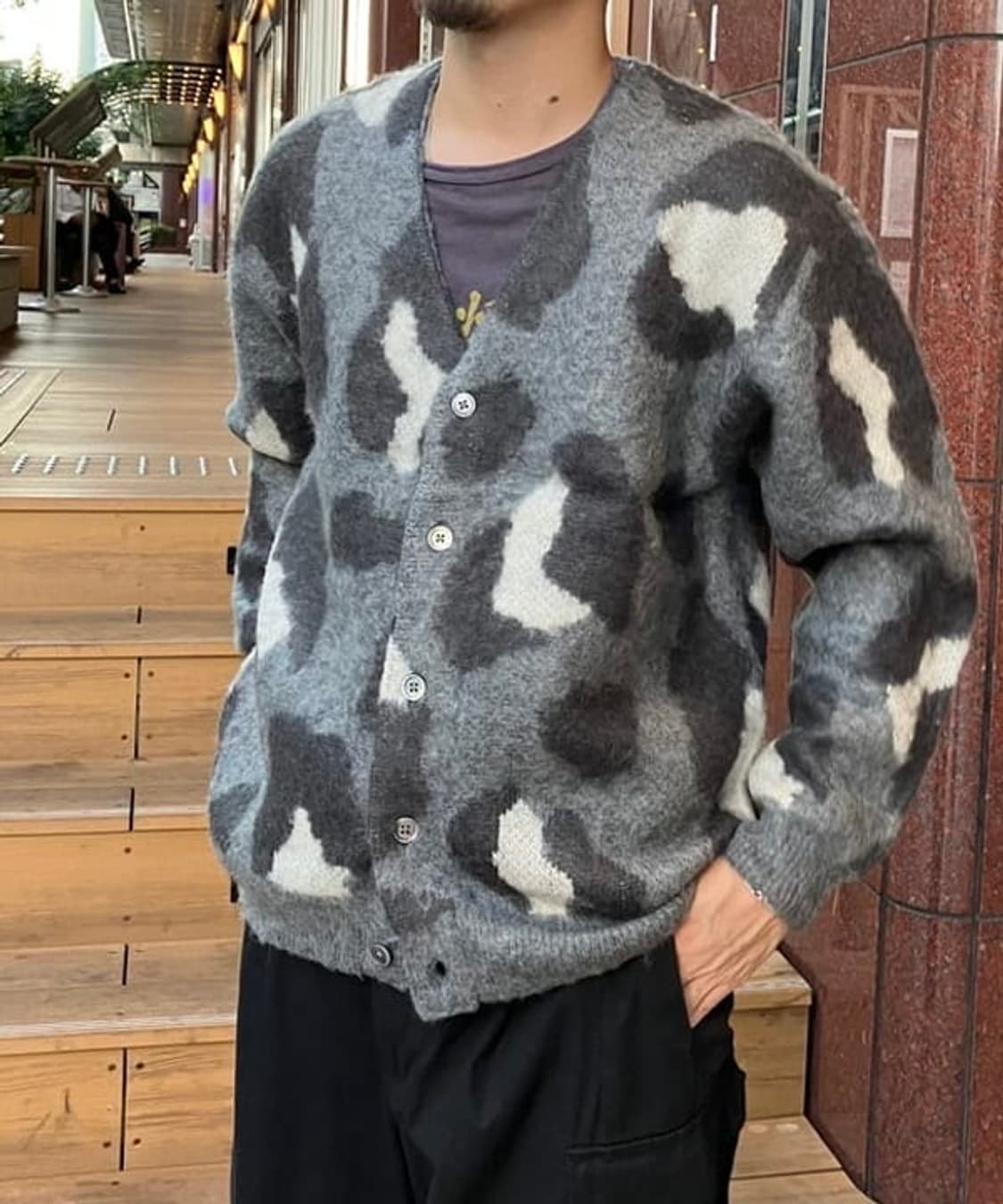 빔즈 그레이 모헤어 샤기 레오파드 가디건 L 상품이미지10