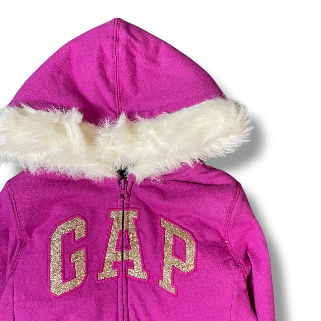 갭 키즈 핑크 골드 로고 퍼 후드 집업 S 상품이미지3