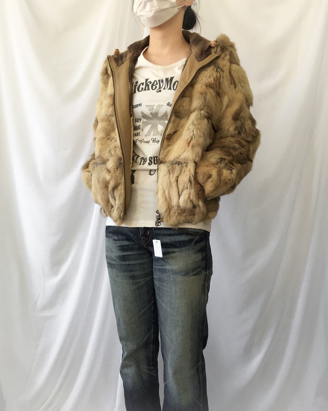 Rabbit fur hood zip up jacket 상품이미지6