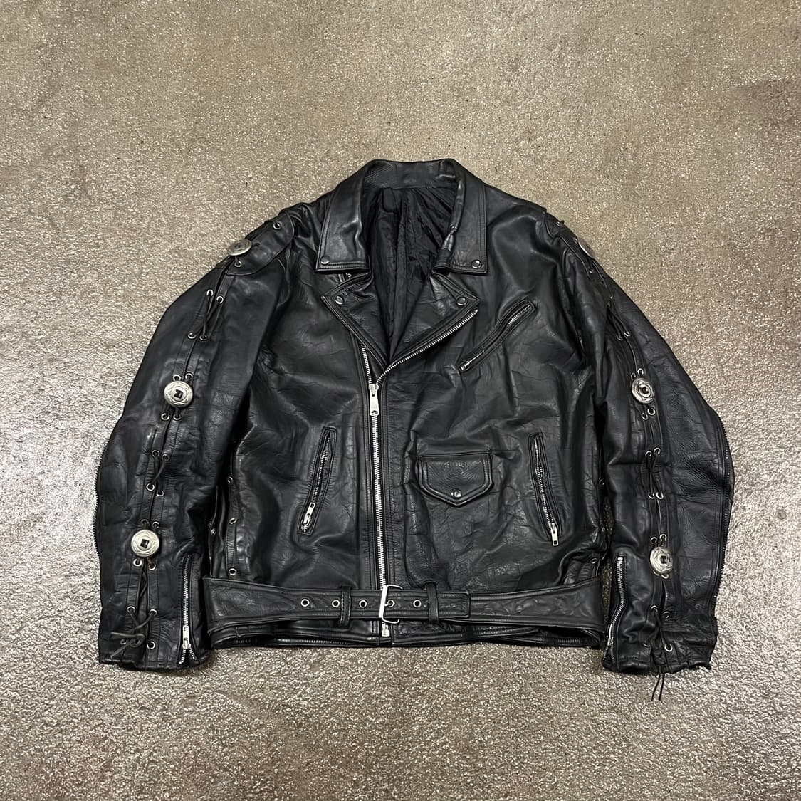 80-90s 빈티지 레이스업 가죽 라이더 자켓 (110) 상품이미지1