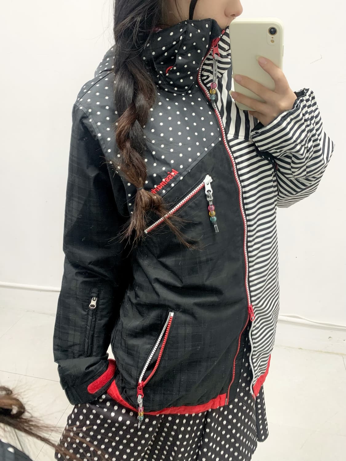 [KISS MARK] 키스마크 도트 스트라이프 하이넥 윈드브레이커 상품이미지3