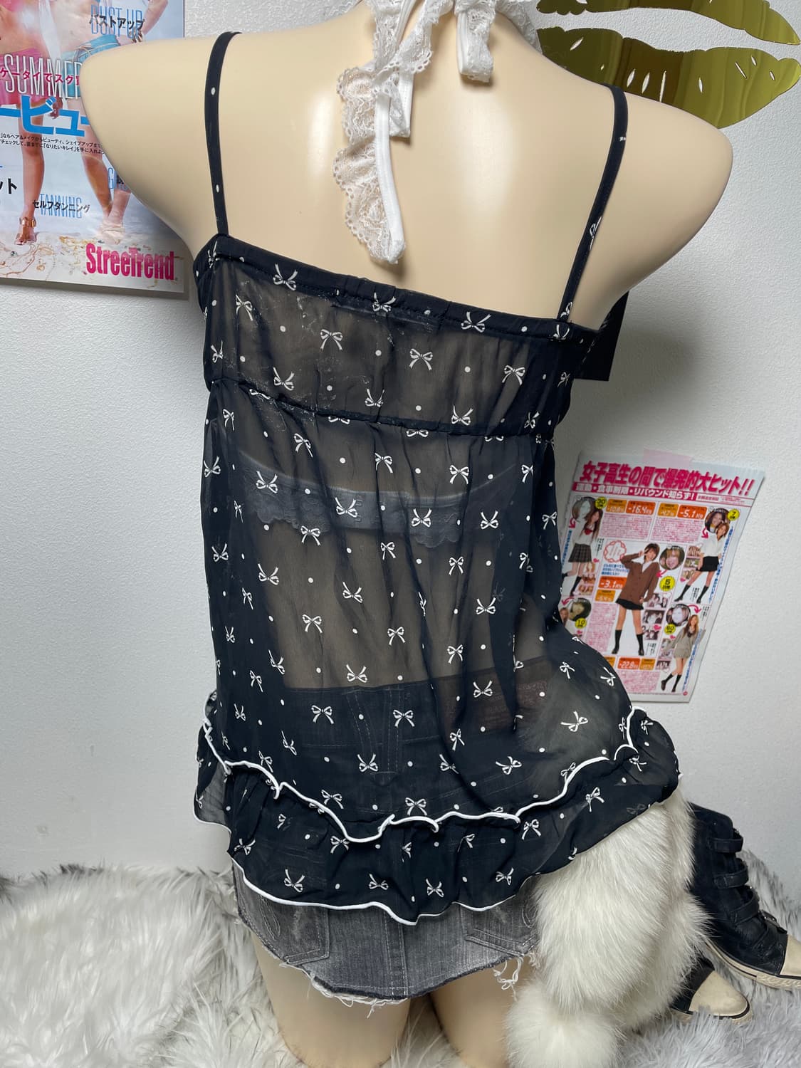 러블리 로맨틱 갸루 리본 프릴 슬리브리스 탑 상품이미지3