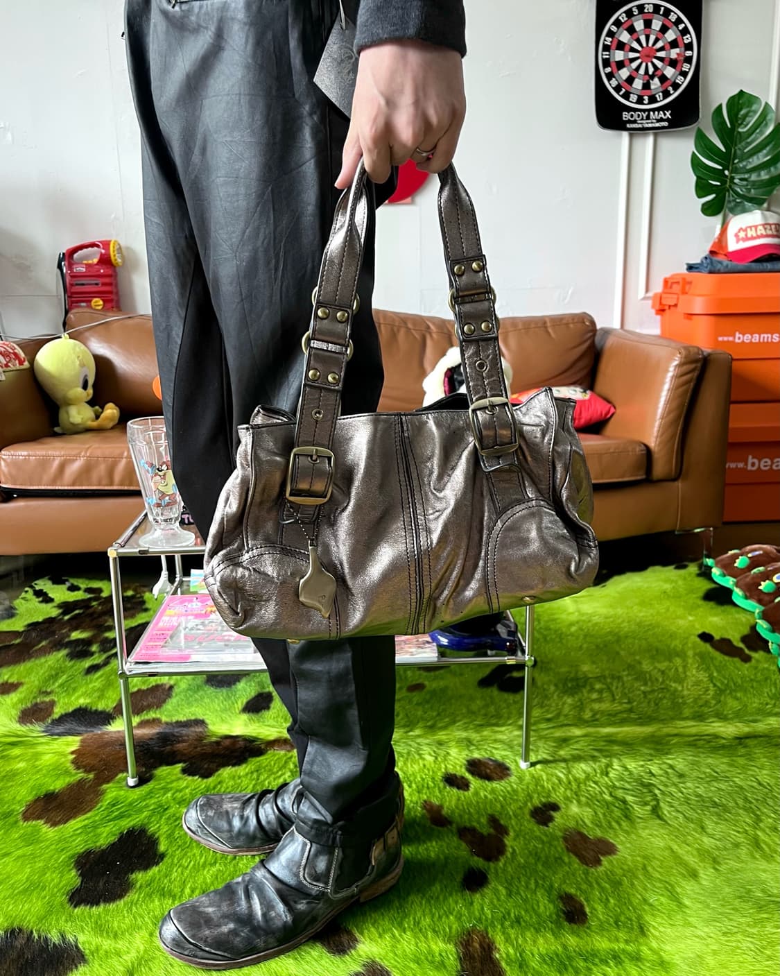 efffy Lambskin Leather Silver Motor Bag 상품이미지2