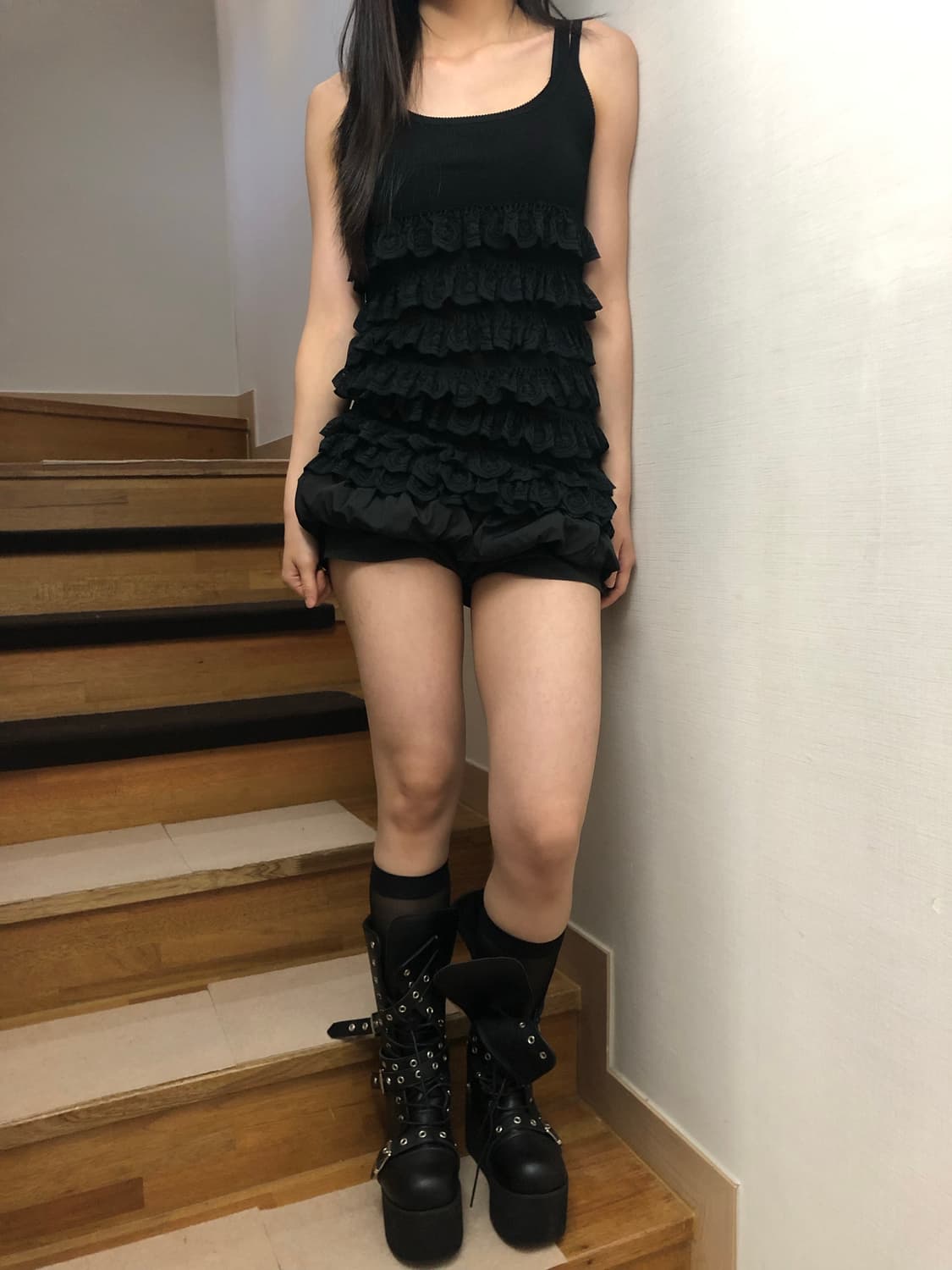 빈티지 블랙 프릴 슬리브리스 상품이미지7
