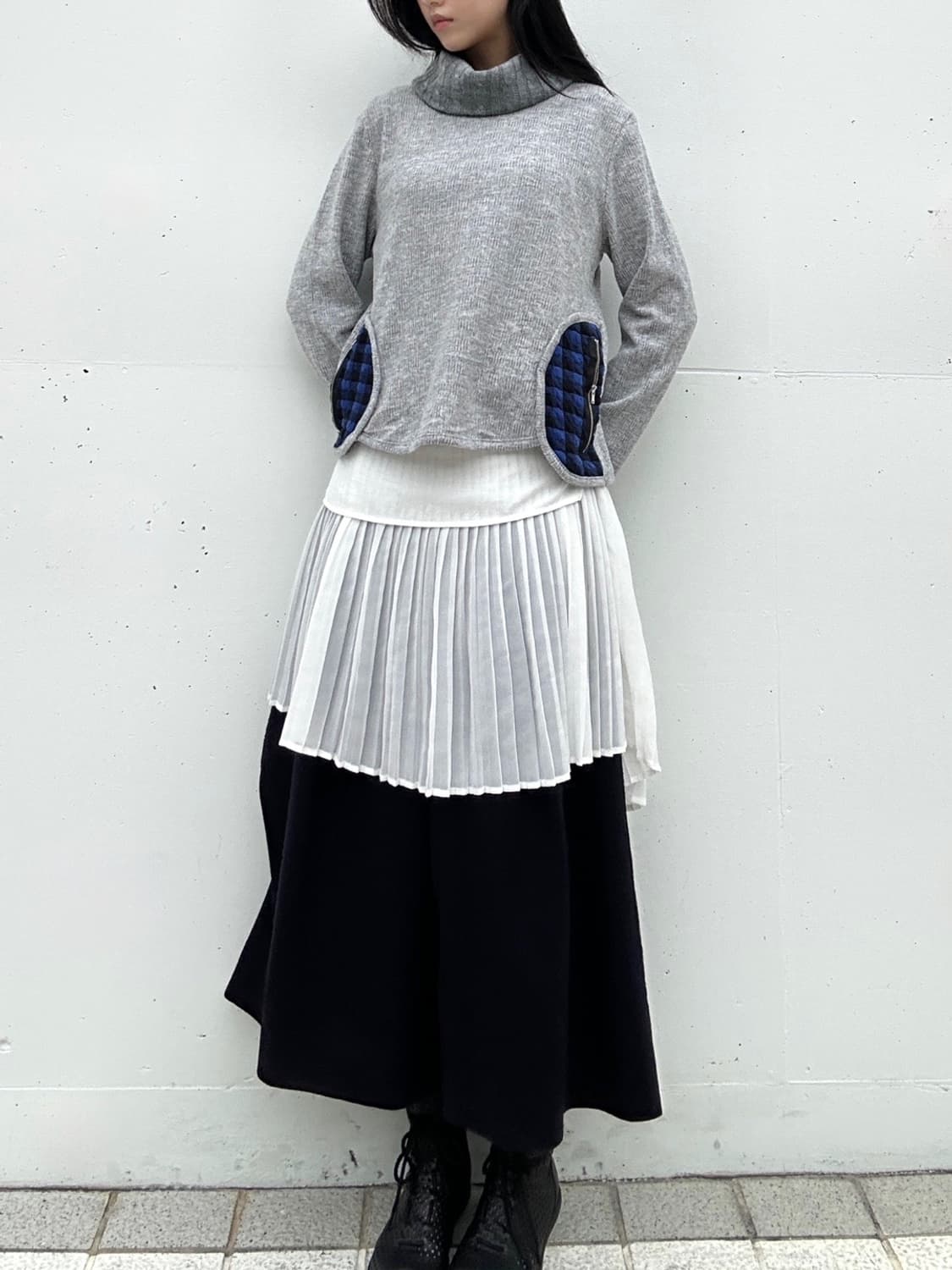Highneck check point warm top / grey 상품이미지6