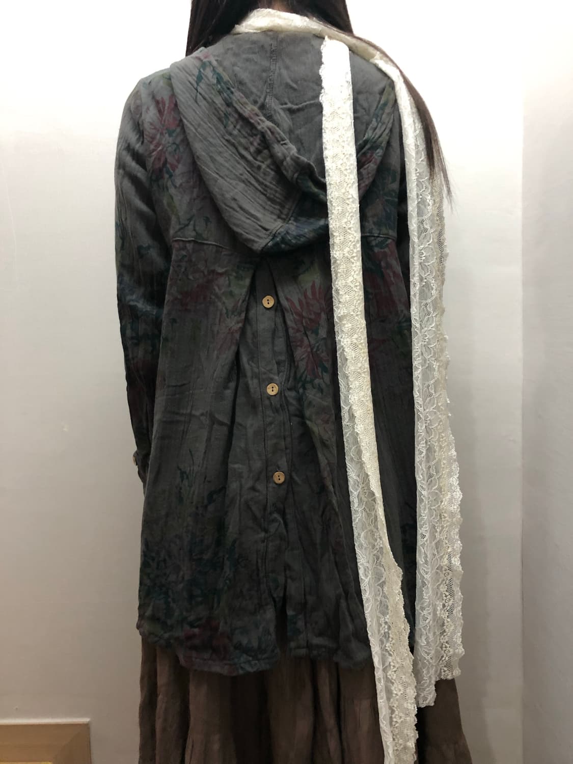 빈티지 딥그레이 플라워 후디 셔츠 상품이미지8