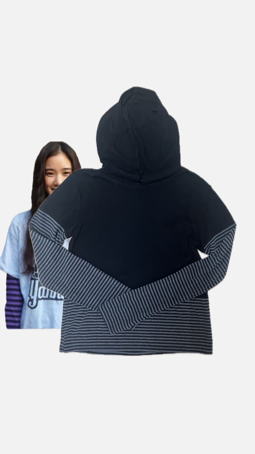 아오이유우 스트라이프 디테일 후드티 상품이미지1