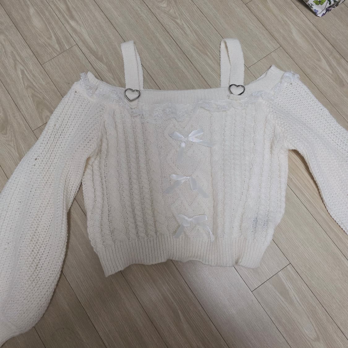 ROMWE)양산형st 리본 레이스 히메갸루 로맨틱 빈티지 오프숄더 니트 상품이미지3