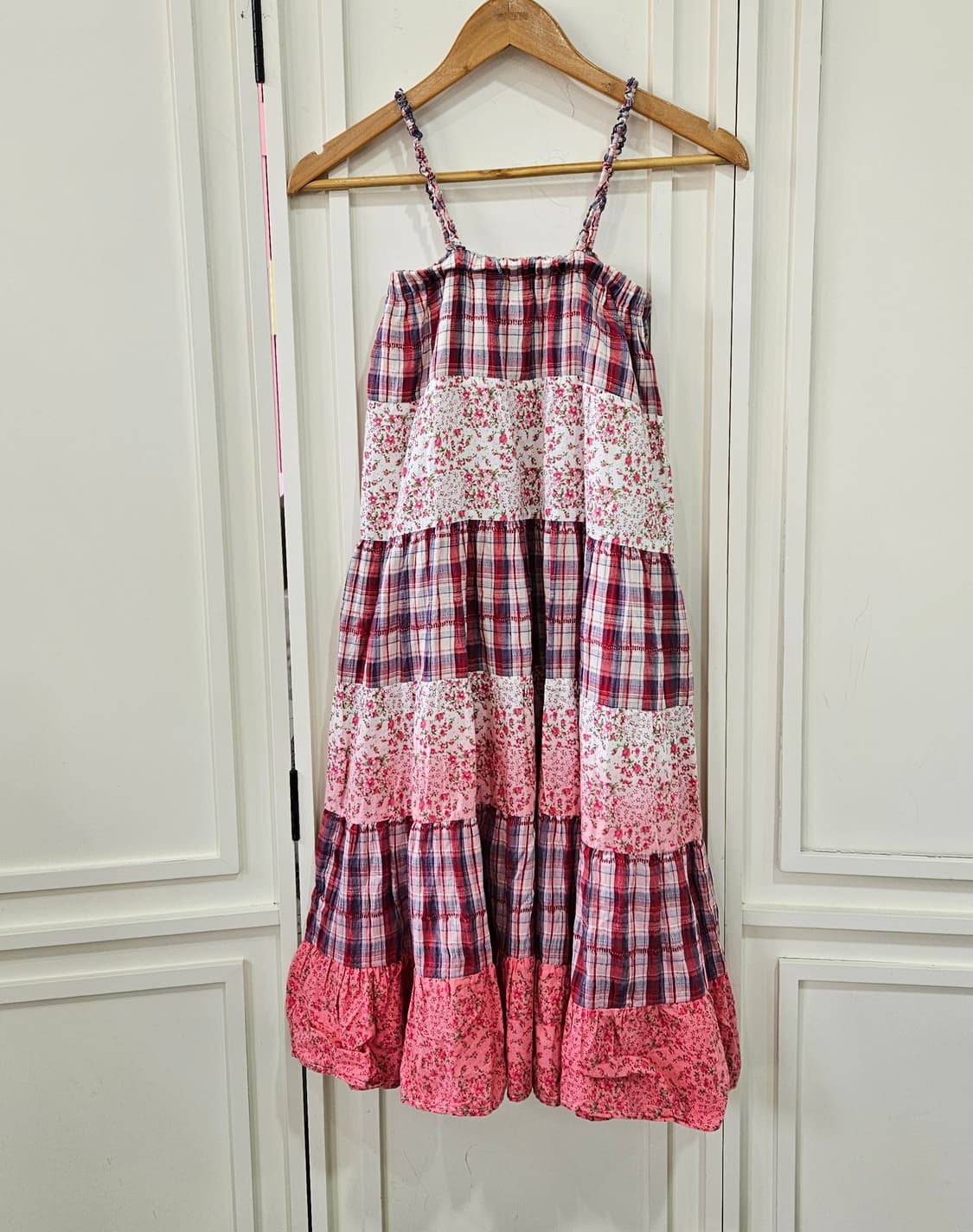 체크 패치 플라워 캉캉 롱원피스 상품이미지1