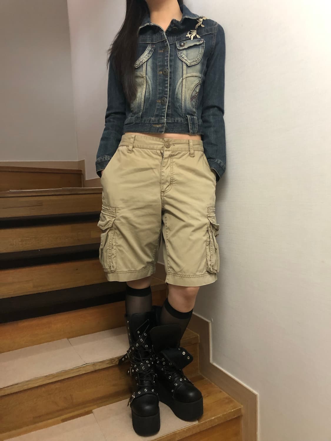 빈티지 베이지 카고 버뮤다 팬츠 상품이미지1