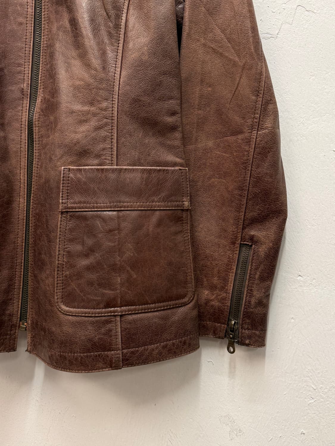 Vintage Sheepskin Leather Zip-Up Jacket 상품이미지3