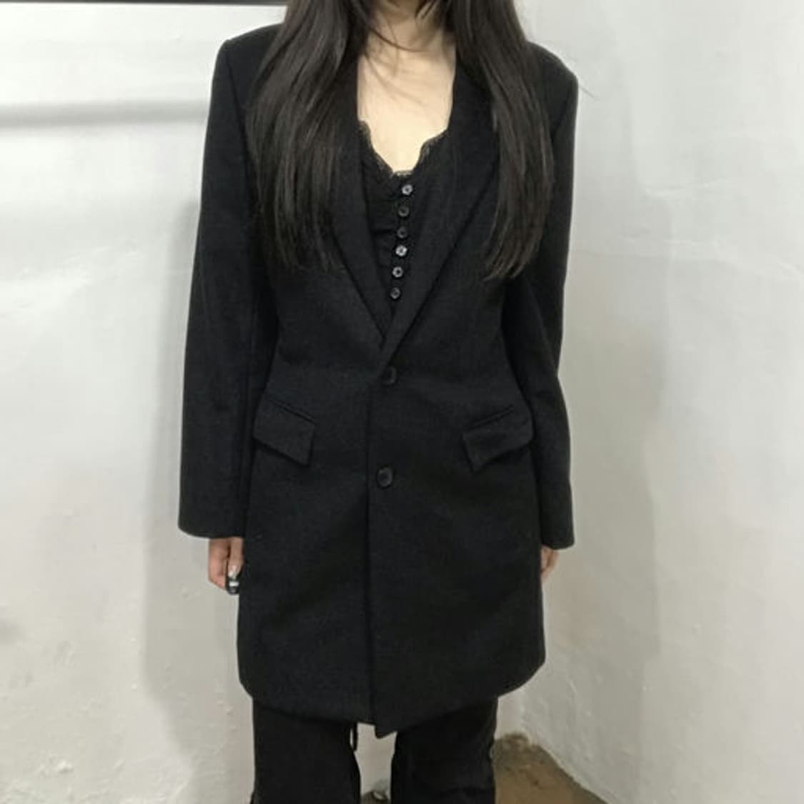 빈티지 미니멀 오버핏 싱글 롱 자켓 상품이미지2