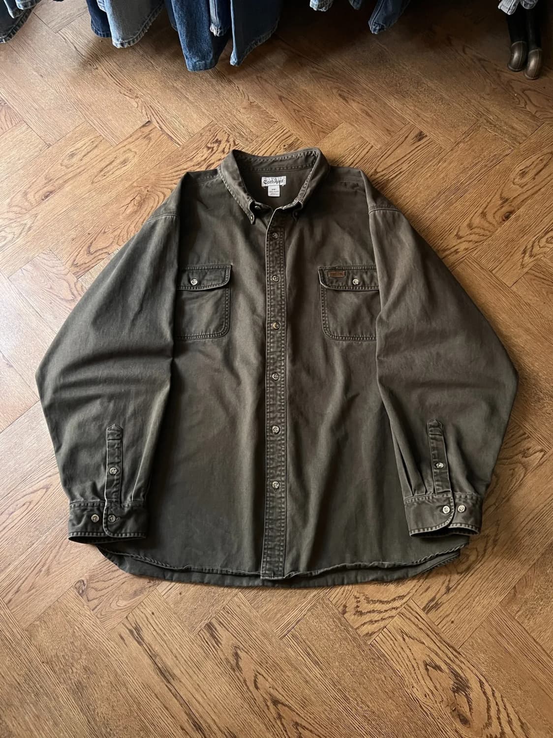 [4XL]칼하트 USA 2포켓 모스그린 코튼 워크 셔츠 상품이미지1