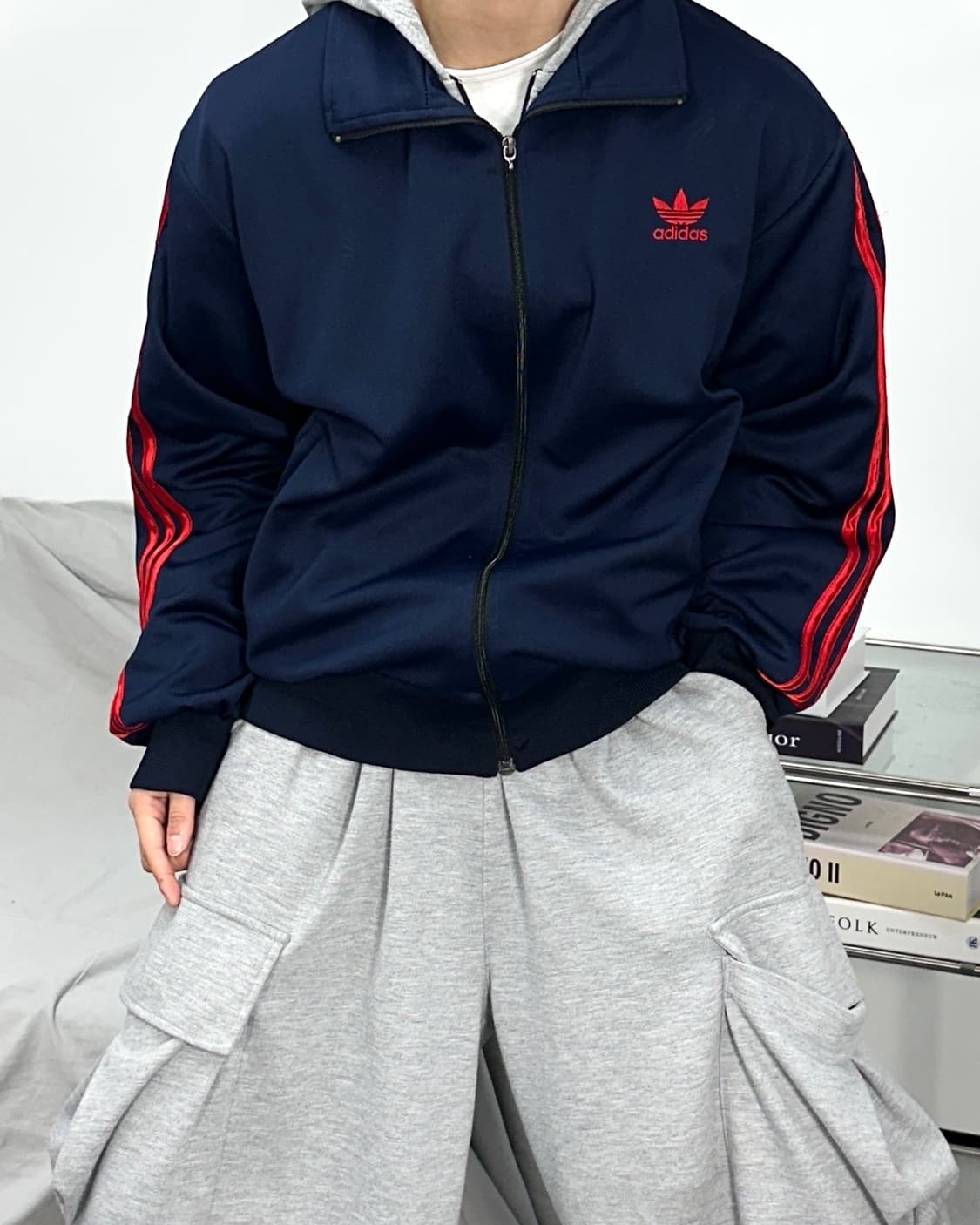 아디다스 빅로고 네이비 레드 트랙탑 져지 상품이미지2