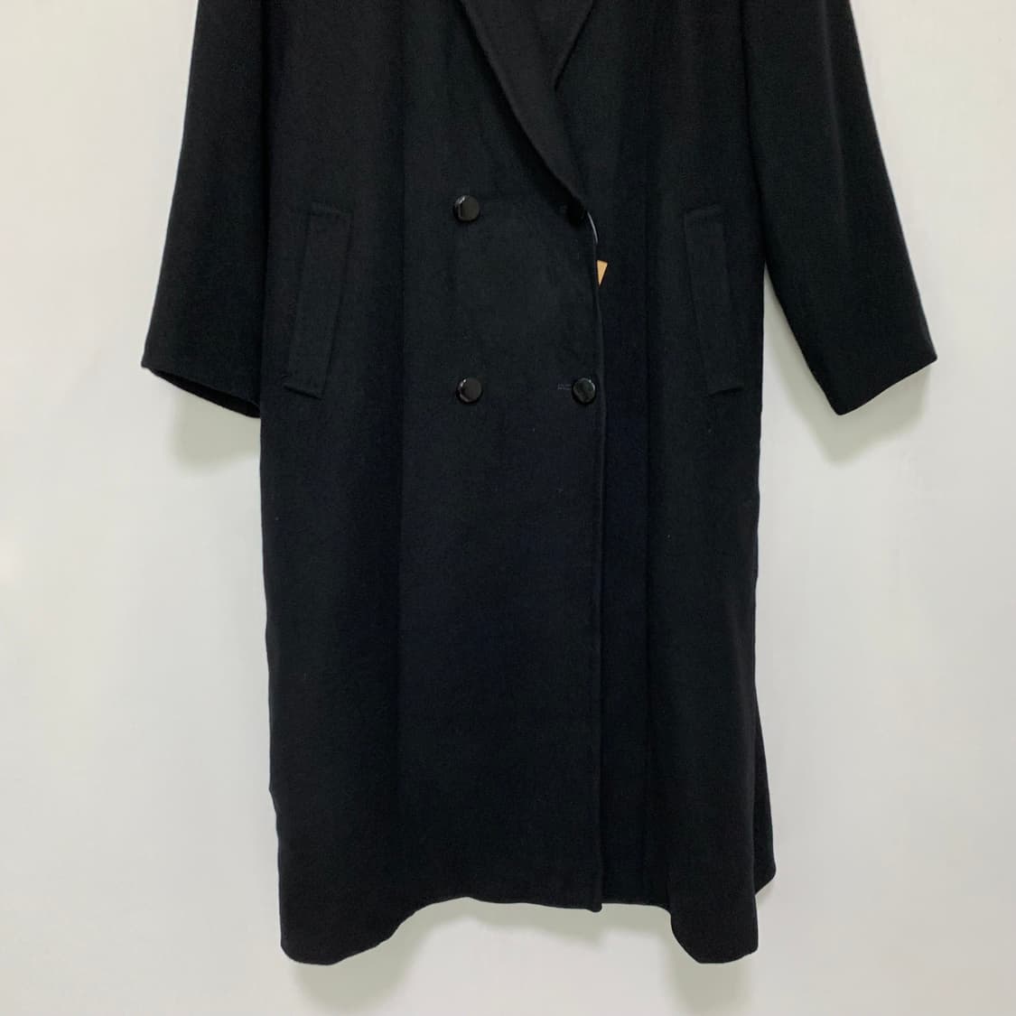 빈티지 캐시미어 100% 남녀공용 더블 버튼 블랙 롱 코트 상품이미지3