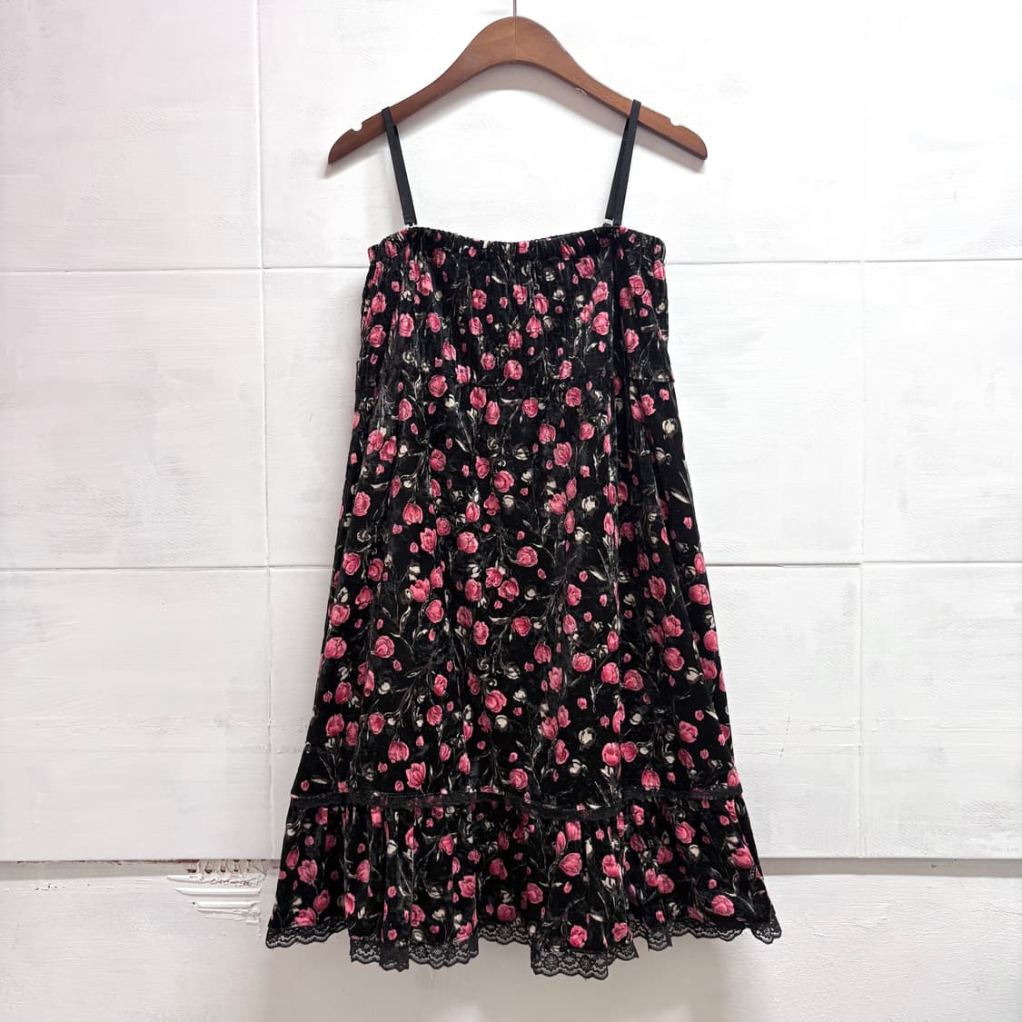 플라워 블랙 벨벳 레이스 슬립 원피스 JPN  상품이미지1