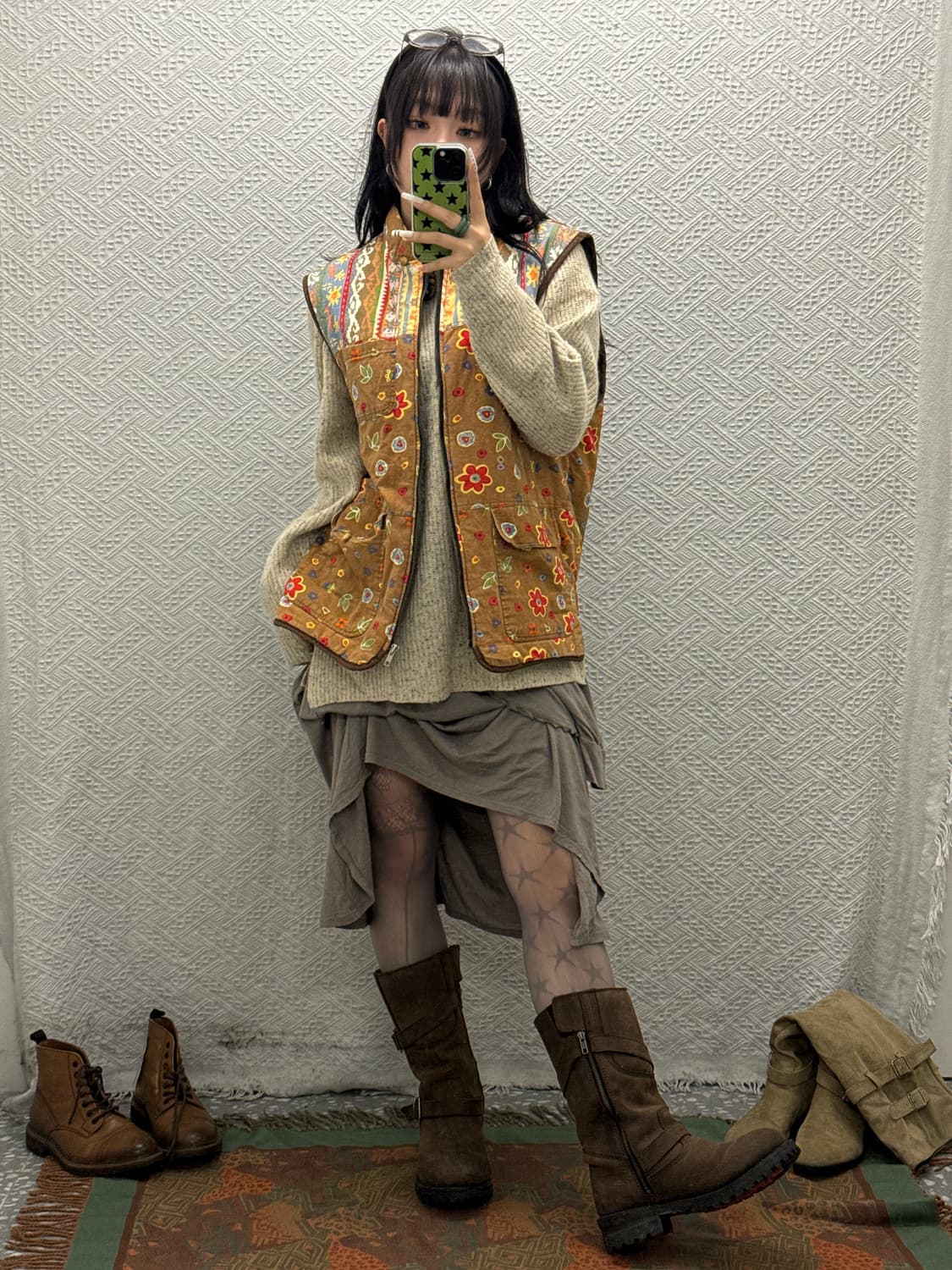 빈티지 레트로 보헤미안 그랜마코어 플라워패턴 조끼 베스트 K0075 상품이미지2