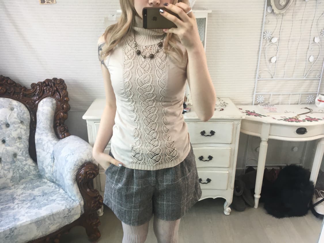 jpn vintage beige crochet sleeveless 상품이미지2