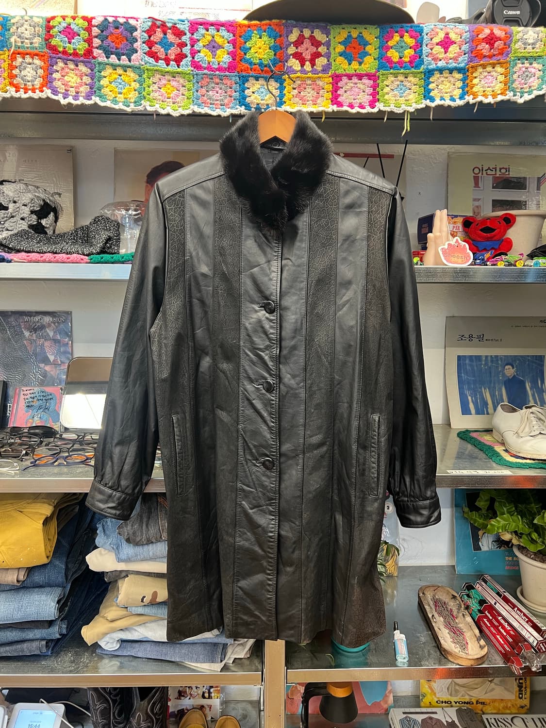 90s Vintage Real Leather Coat with Mink  상품이미지1