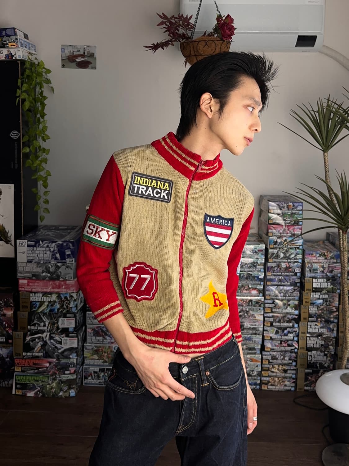 CRT Navy 패치 바시티 무드 니트집업  상품이미지3