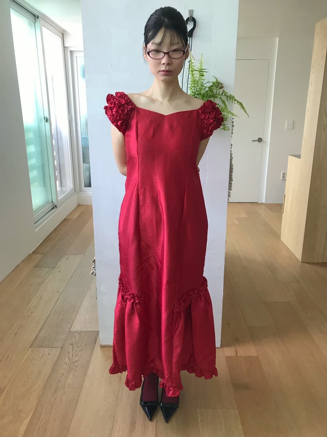 vintage red frill dress 상품이미지3