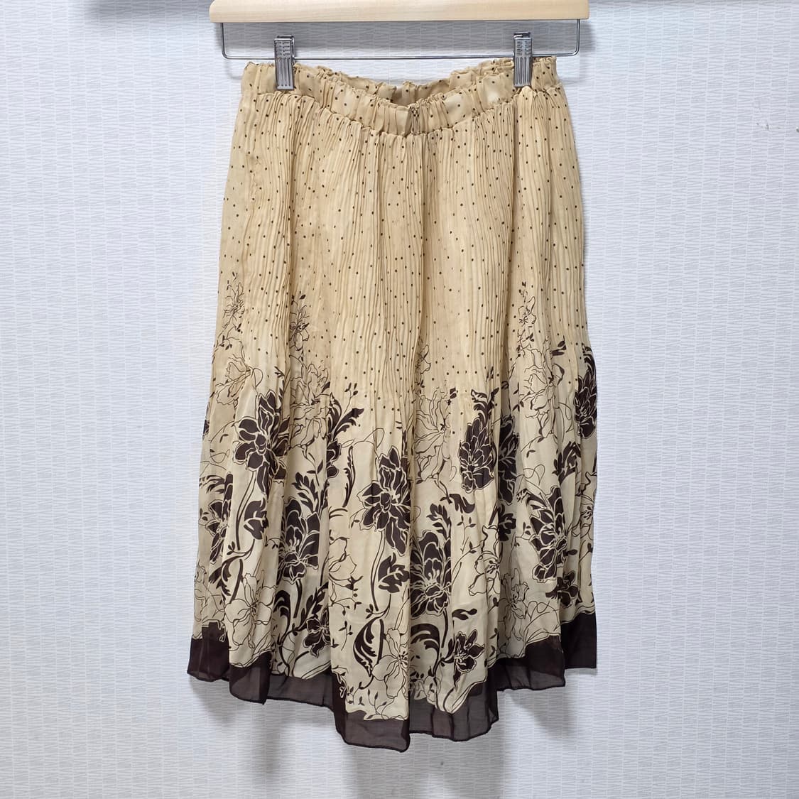 일본빈티지)보헤미안 모리걸 엑팜깔 로맨틱플라워 밴딩 도트 미디스커트 상품이미지2