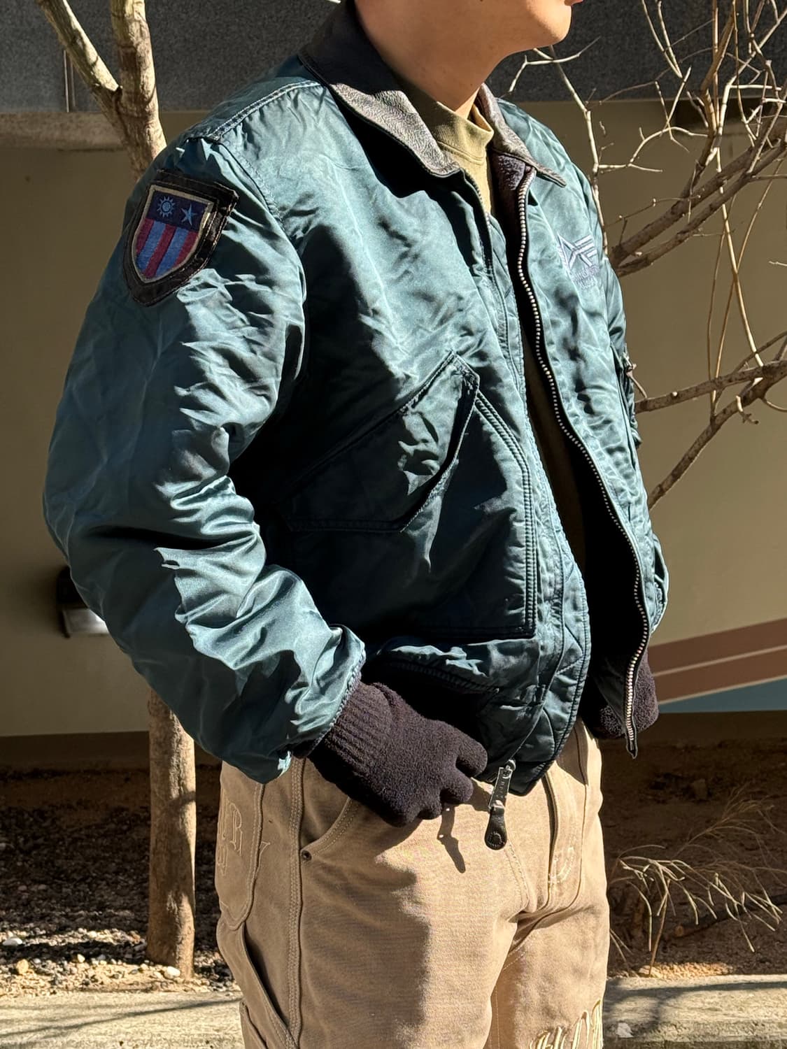 🇺🇸 90s 알파인더스트리 레더 카라 플라이트 자켓 상품이미지3