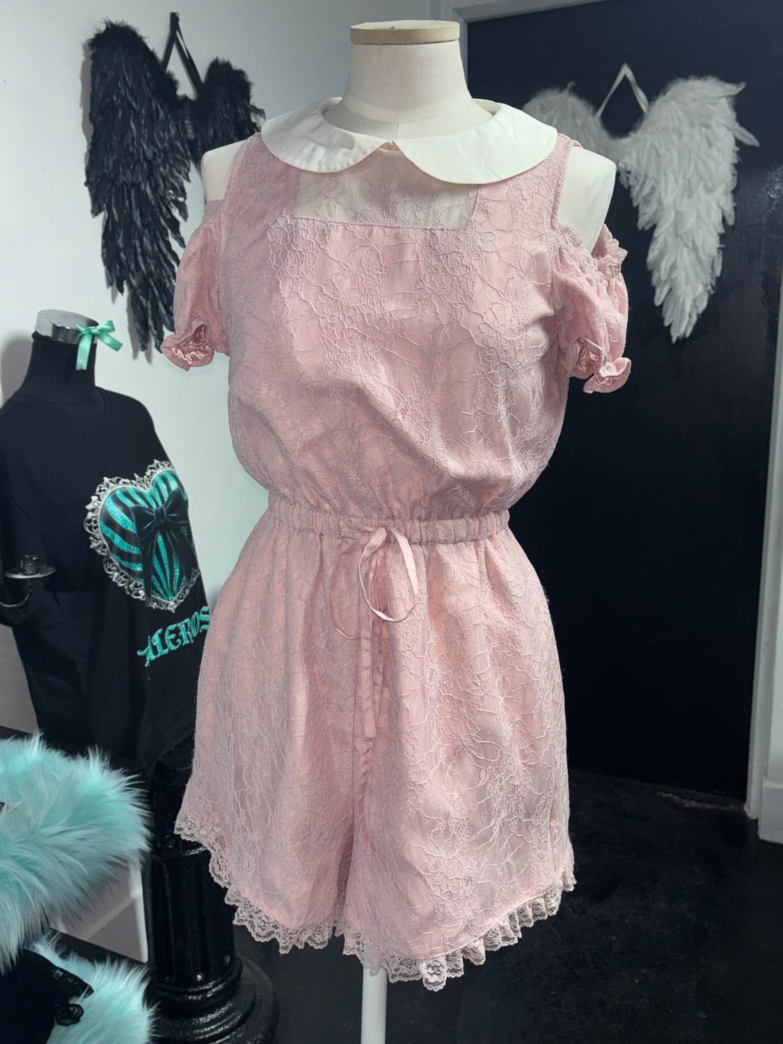 Ank Rouge Pink Lace Collar Romper 상품이미지1