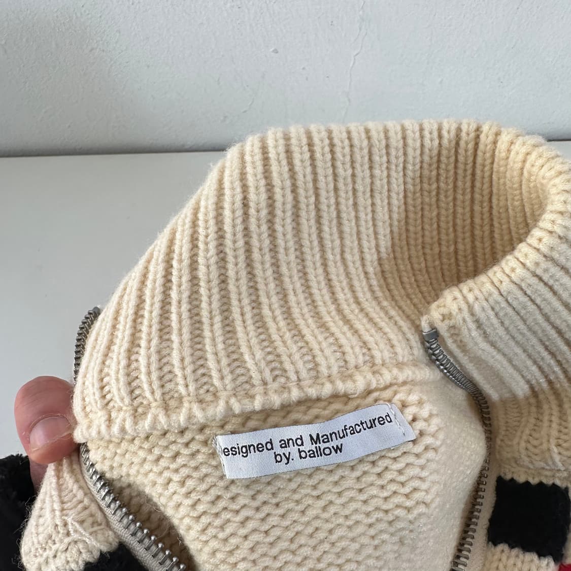 L BALLOW 아이보리 체크 투웨이 니트집업 상품이미지5