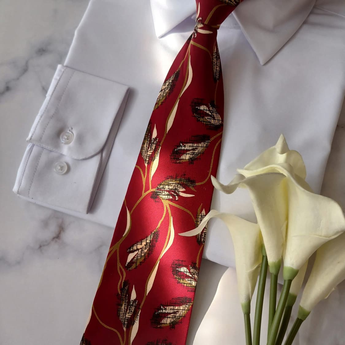 로메오 피티 실크 버건디 리프 패턴 넥타이 9.3cm A등급 A18936 상품이미지5