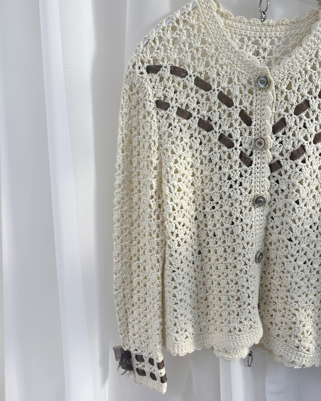 soso crochet chiffon trimmed cardigan 상품이미지3