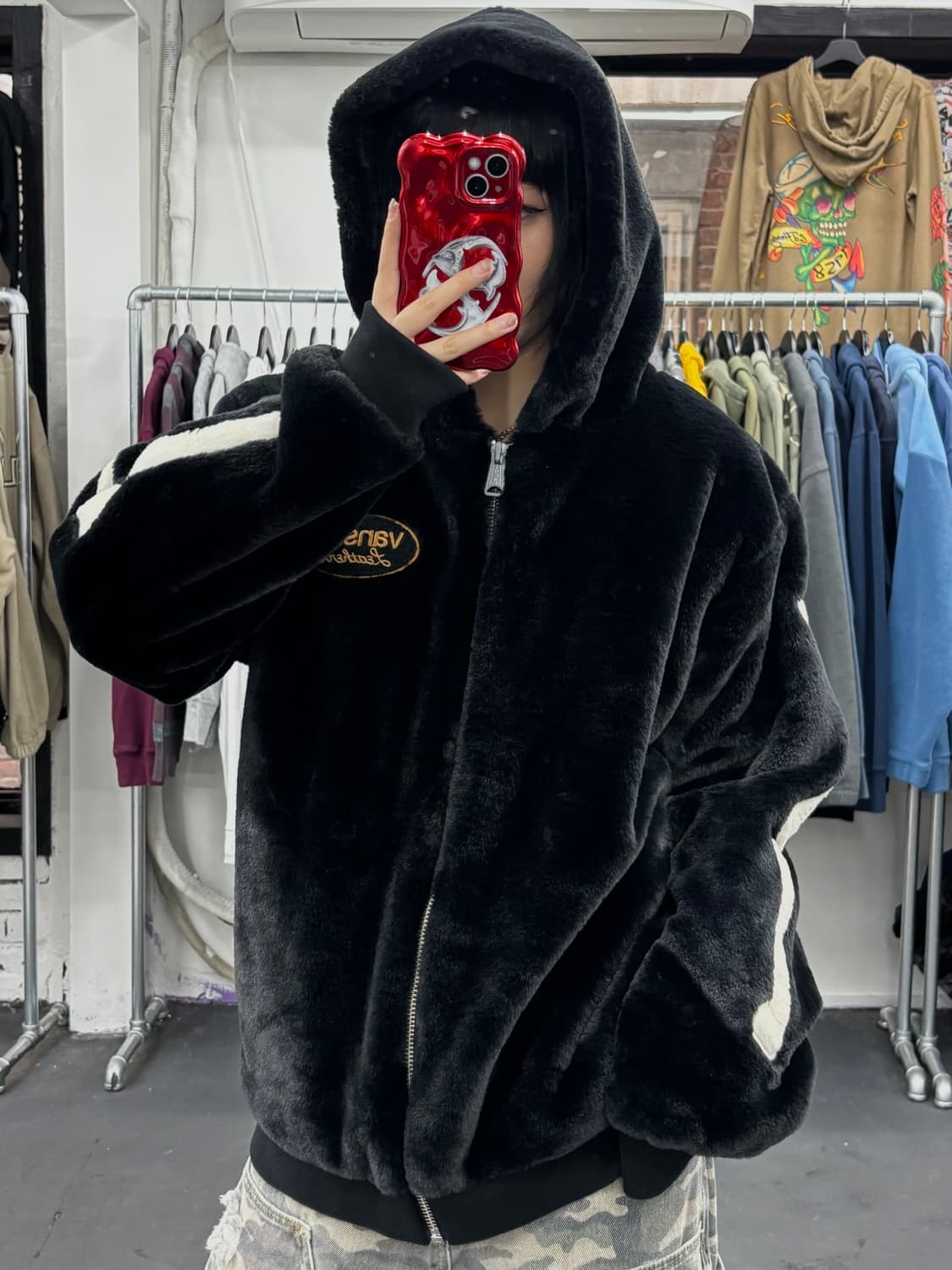 밴슨 레더 본 스켈레톤 퍼 후드집업 상품이미지4