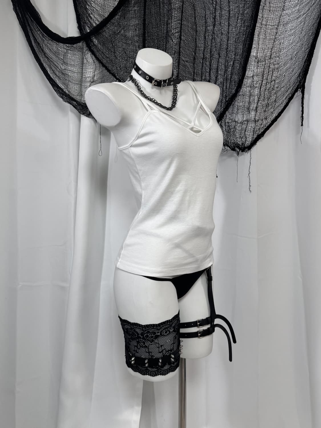 white detail sleeveless 상품이미지3